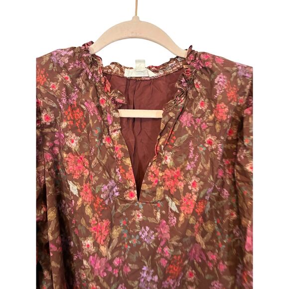 Entro Hopeless Wanderer Dress Brown tie Burgundy Floral Western Boho L cotton - Picture 3 of 6